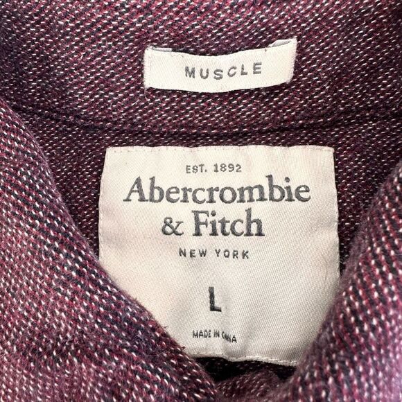 Abercrombie & Fitch Shirt Mens Large Burgundy Muscle Fit LS Knit Button Up - Picture 4 of 7